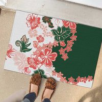 Green Orange Hibiscus Plumeria Floral Rubber Doormat - Polynesian Pride