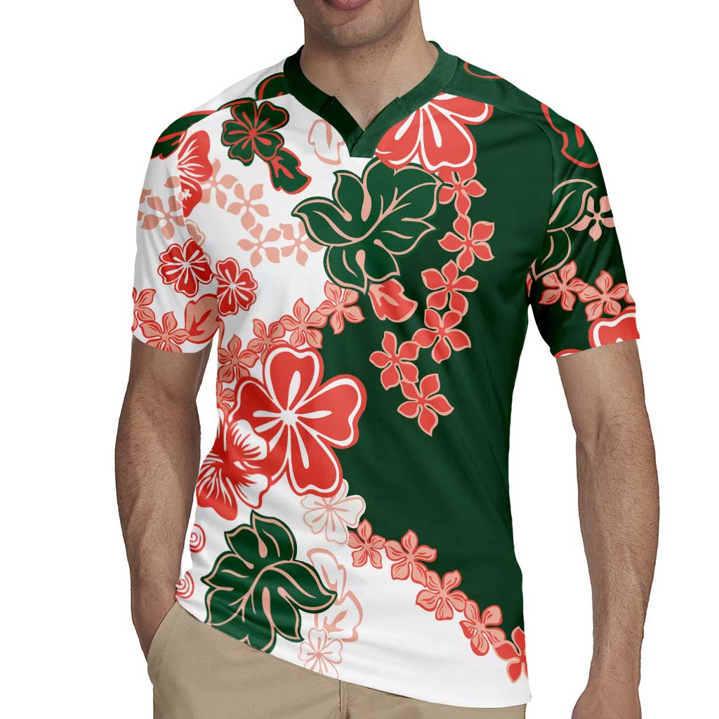 Green Orange Hibiscus Plumeria Floral Rugby Jersey - Polynesian Pride