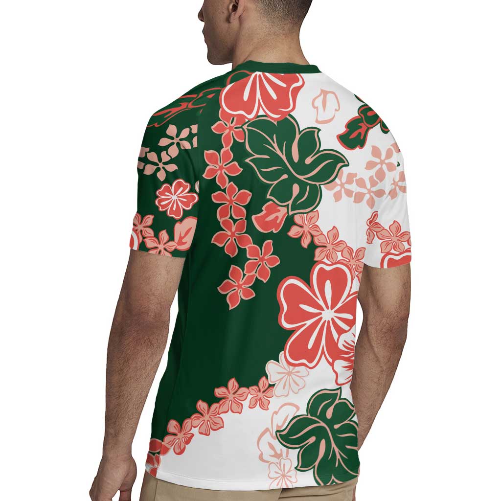 Green Orange Hibiscus Plumeria Floral Rugby Jersey - Polynesian Pride