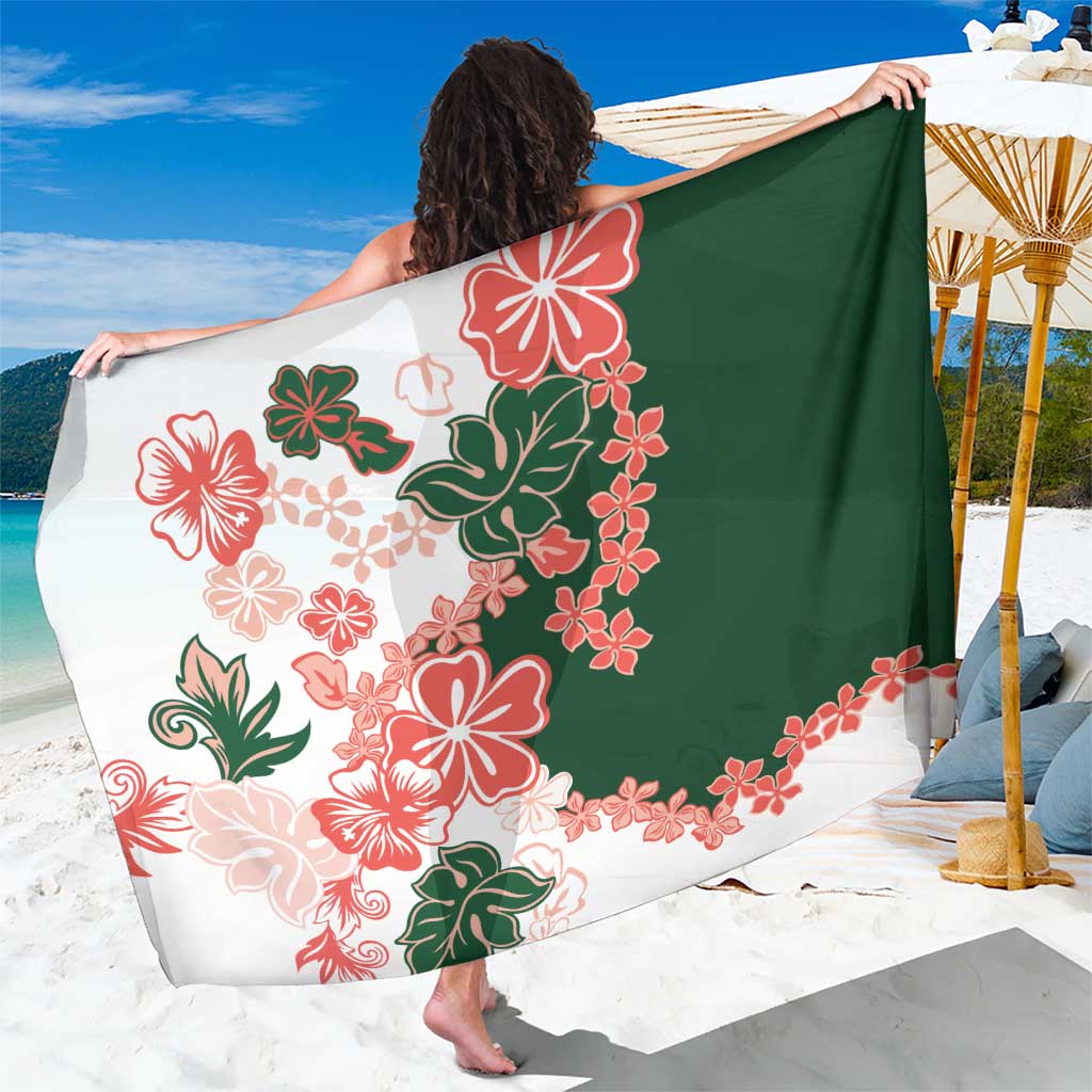 Green Orange Hibiscus Plumeria Floral Sarong LT01 One Size 44 x 66 inches Orange - Polynesian Pride