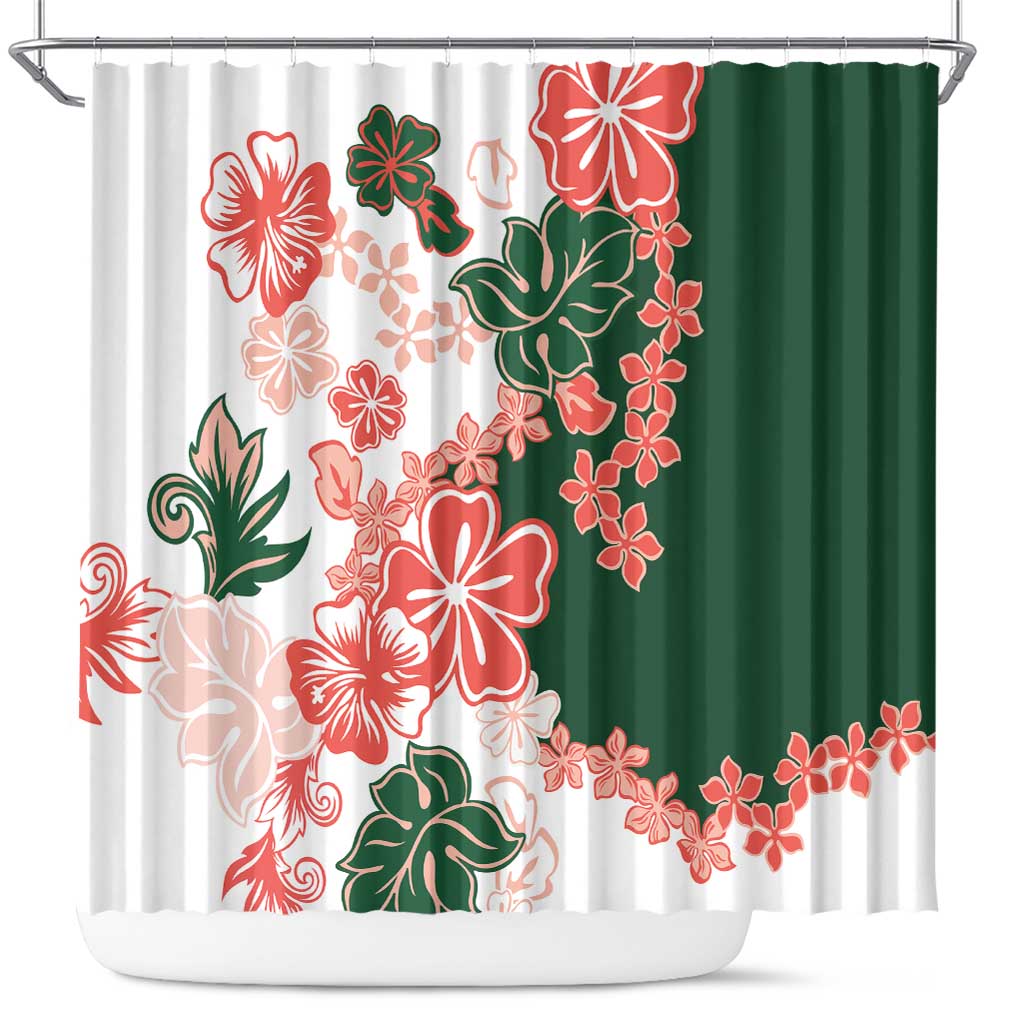 Green Orange Hibiscus Plumeria Floral Shower Curtain - Polynesian Pride
