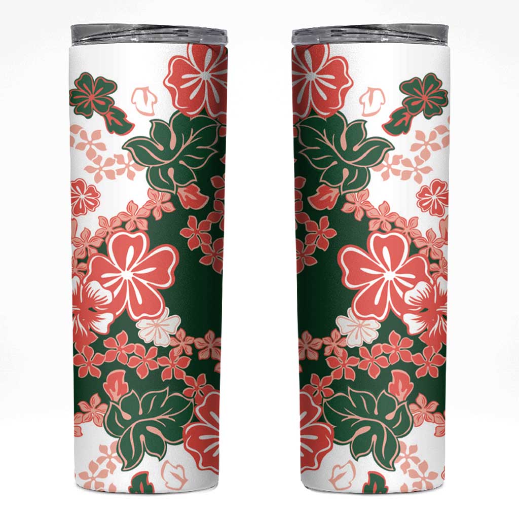Green Orange Hibiscus Plumeria Floral Skinny Tumbler - Polynesian Pride