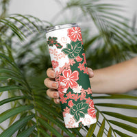 Green Orange Hibiscus Plumeria Floral Skinny Tumbler - Polynesian Pride
