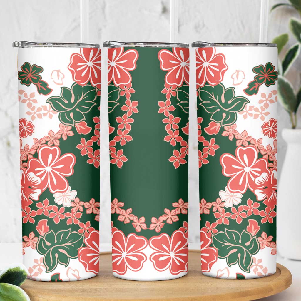 Green Orange Hibiscus Plumeria Floral Skinny Tumbler - Polynesian Pride