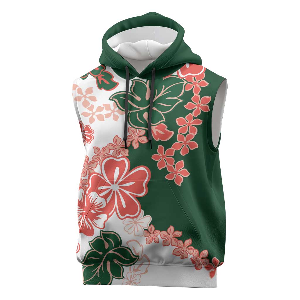 Green Orange Hibiscus Plumeria Floral Sleeveless Hoodie LT01 Orange - Polynesian Pride