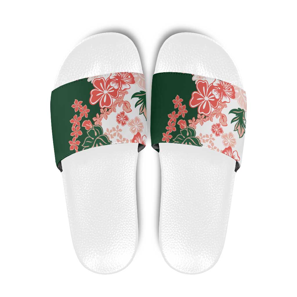 Green Orange Hibiscus Plumeria Floral Slide Sandals - Polynesian Pride