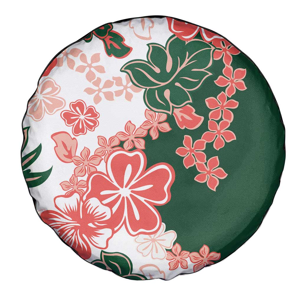 Green Orange Hibiscus Plumeria Floral Spare Tire Cover - Polynesian Pride