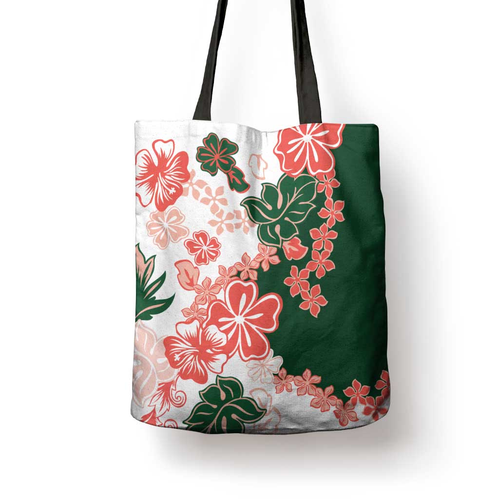 Green Orange Hibiscus Plumeria Floral Tote Bag LT01 - Polynesian Pride