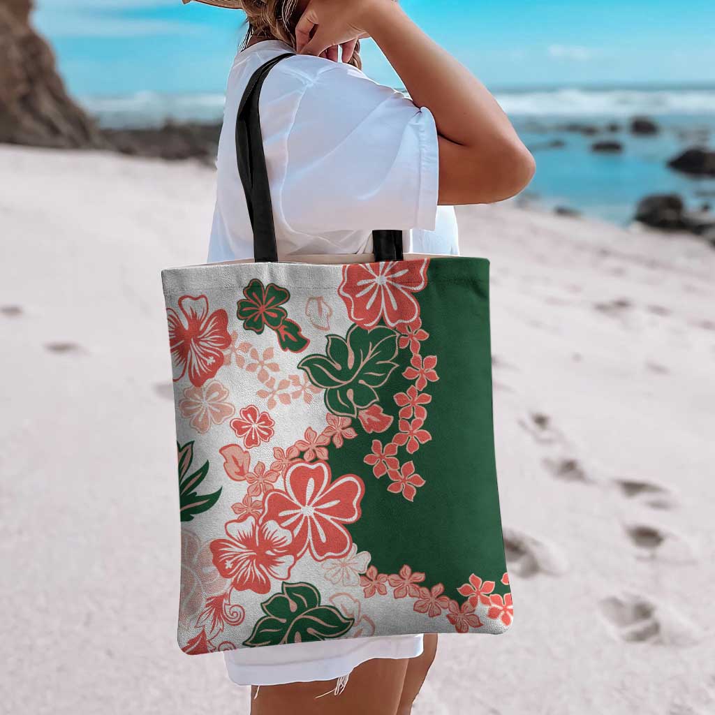 Green Orange Hibiscus Plumeria Floral Tote Bag LT01 - Polynesian Pride