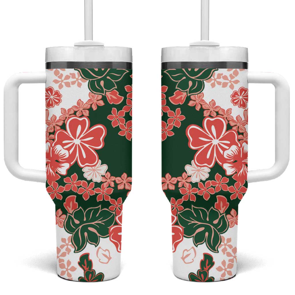 Green Orange Hibiscus Plumeria Floral Tumbler With Handle LT01 One Size: 40 oz Orange - Polynesian Pride