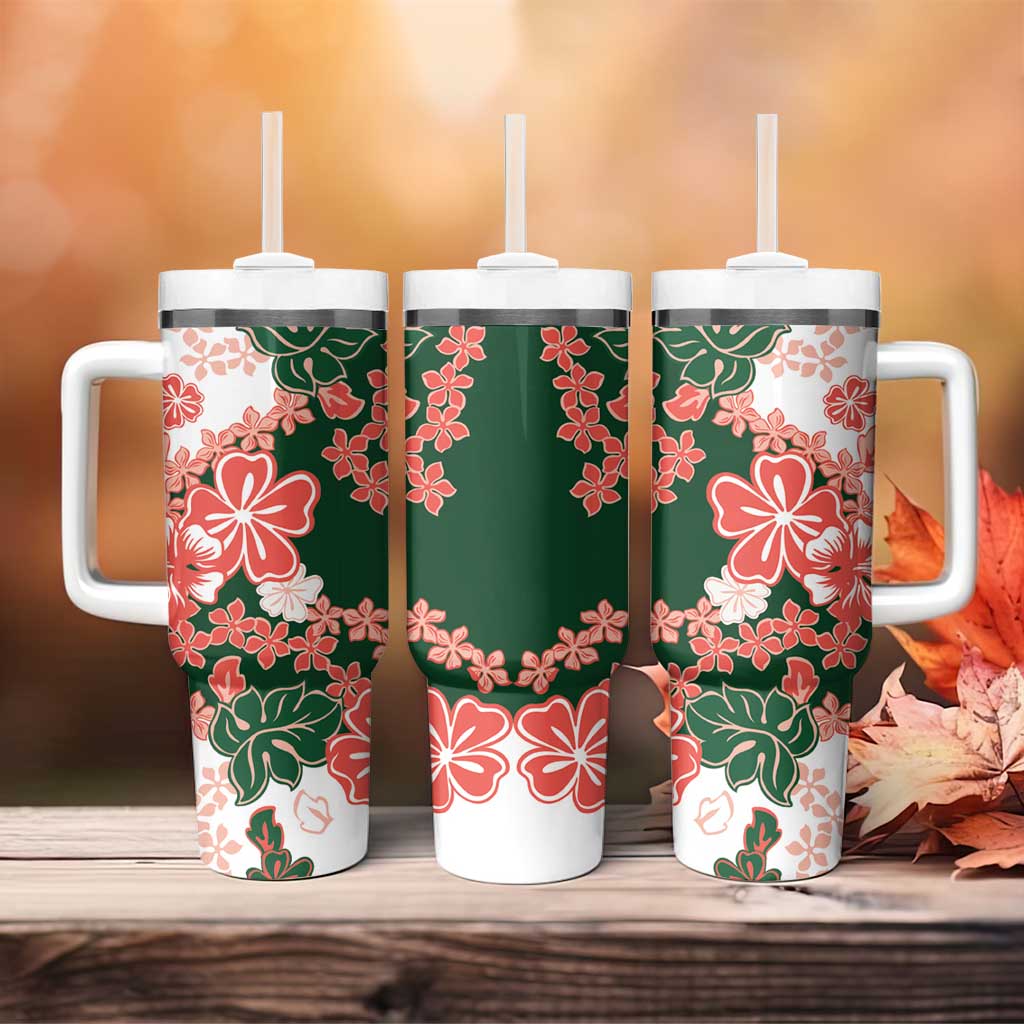 Green Orange Hibiscus Plumeria Floral Tumbler With Handle LT01 - Polynesian Pride