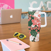 Green Orange Hibiscus Plumeria Floral Tumbler With Handle LT01 - Polynesian Pride