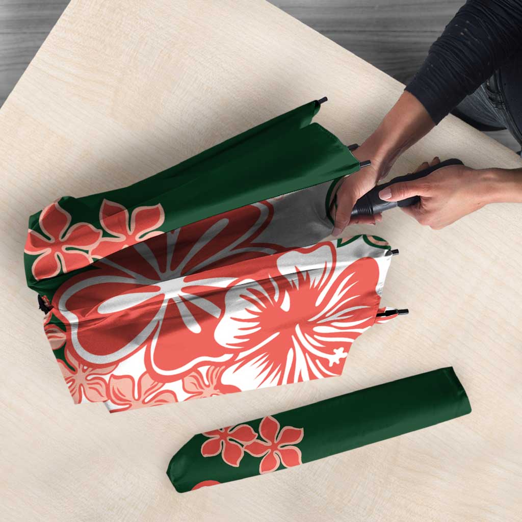 Green Orange Hibiscus Plumeria Floral Umbrella - Polynesian Pride