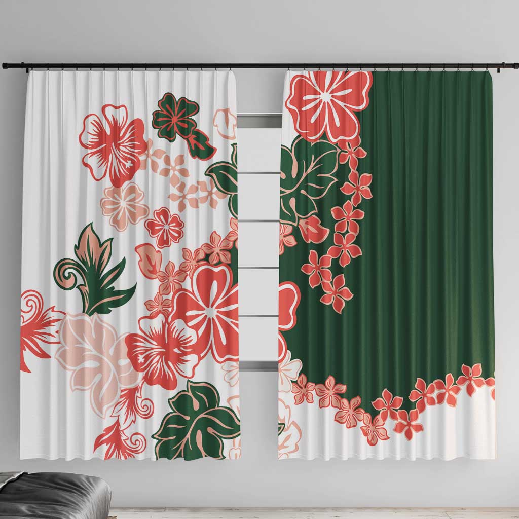 Green Orange Hibiscus Plumeria Floral Window Curtain LT01 With Hooks Orange - Polynesian Pride