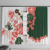 Green Orange Hibiscus Plumeria Floral Window Curtain LT01 With Hooks Orange - Polynesian Pride