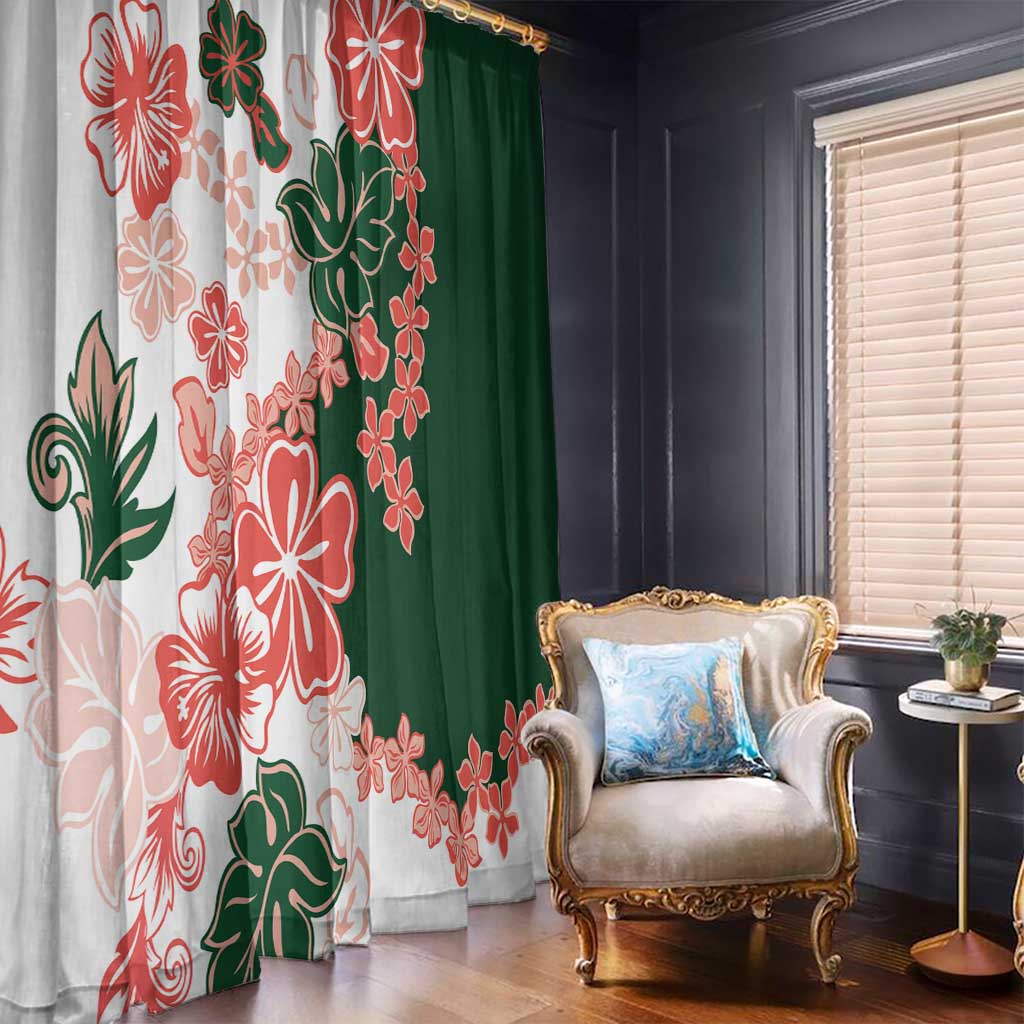 Green Orange Hibiscus Plumeria Floral Window Curtain LT01 - Polynesian Pride