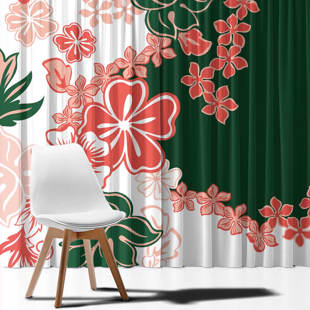 Green Orange Hibiscus Plumeria Floral Window Curtain LT01 - Polynesian Pride