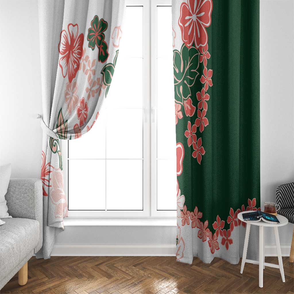 Green Orange Hibiscus Plumeria Floral Window Curtain LT01 - Polynesian Pride