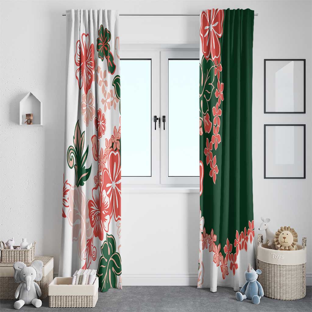 Green Orange Hibiscus Plumeria Floral Window Curtain LT01 - Polynesian Pride