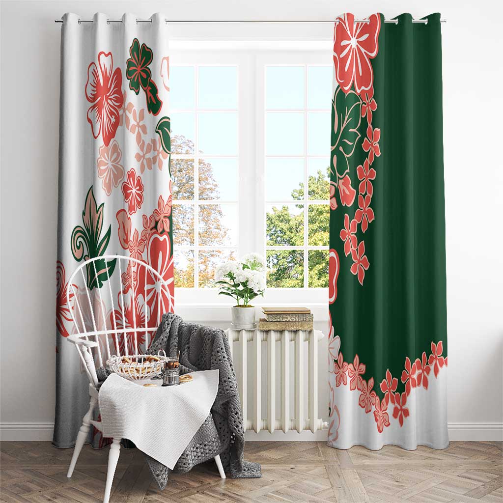 Green Orange Hibiscus Plumeria Floral Window Curtain LT01 - Polynesian Pride