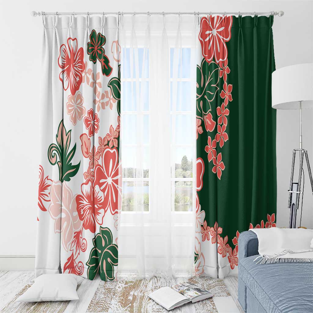 Green Orange Hibiscus Plumeria Floral Window Curtain LT01 - Polynesian Pride