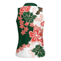 Green Orange Hibiscus Plumeria Floral Women Sleeveless Polo Shirt LT01 - Polynesian Pride