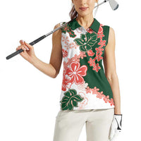 Green Orange Hibiscus Plumeria Floral Women Sleeveless Polo Shirt LT01 - Polynesian Pride