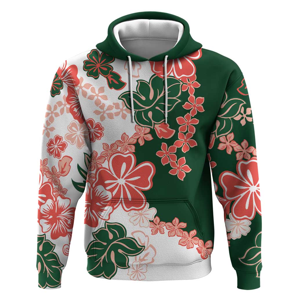 Green Orange Hibiscus Plumeria Floral Zip Hoodie - Polynesian Pride