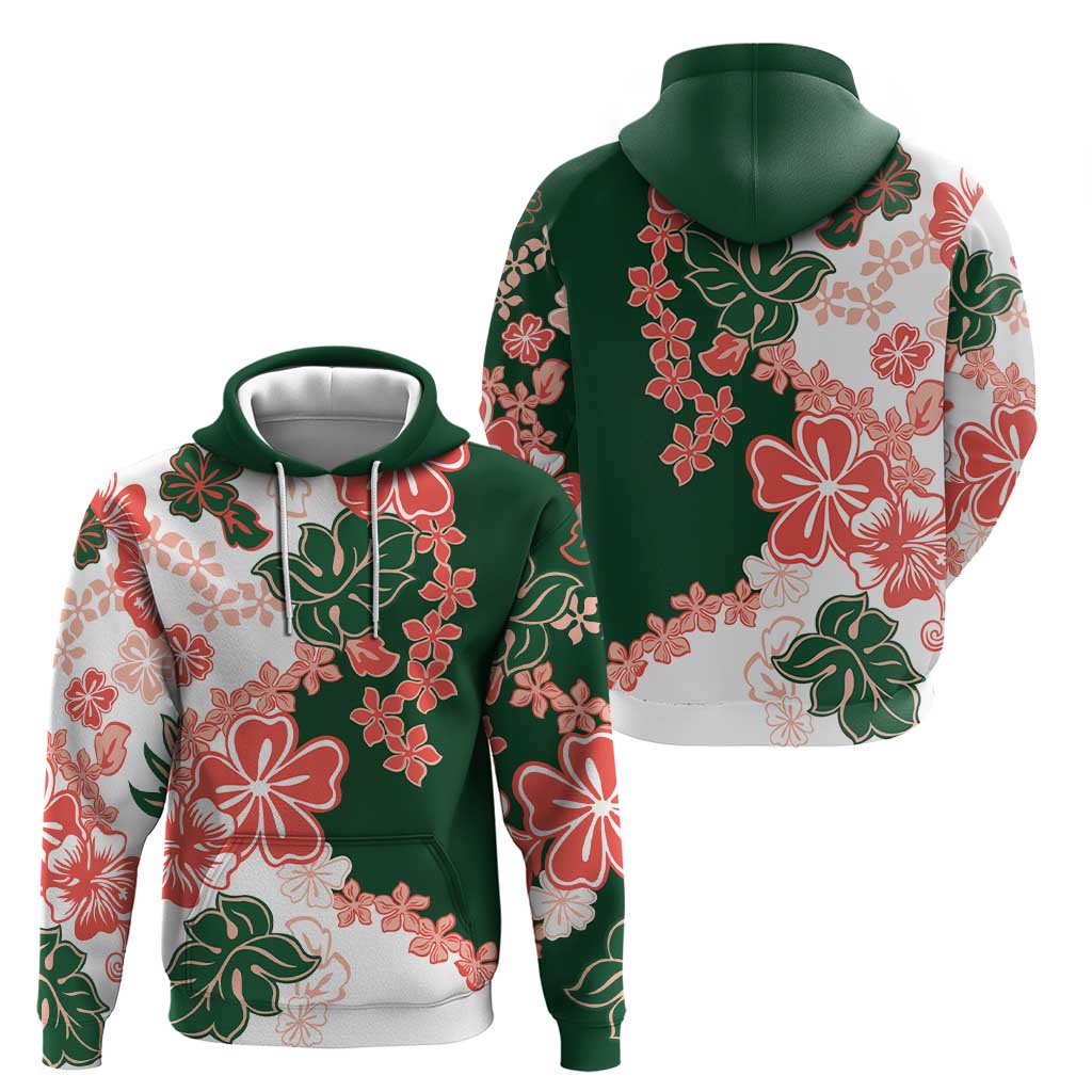 Green Orange Hibiscus Plumeria Floral Zip Hoodie - Polynesian Pride
