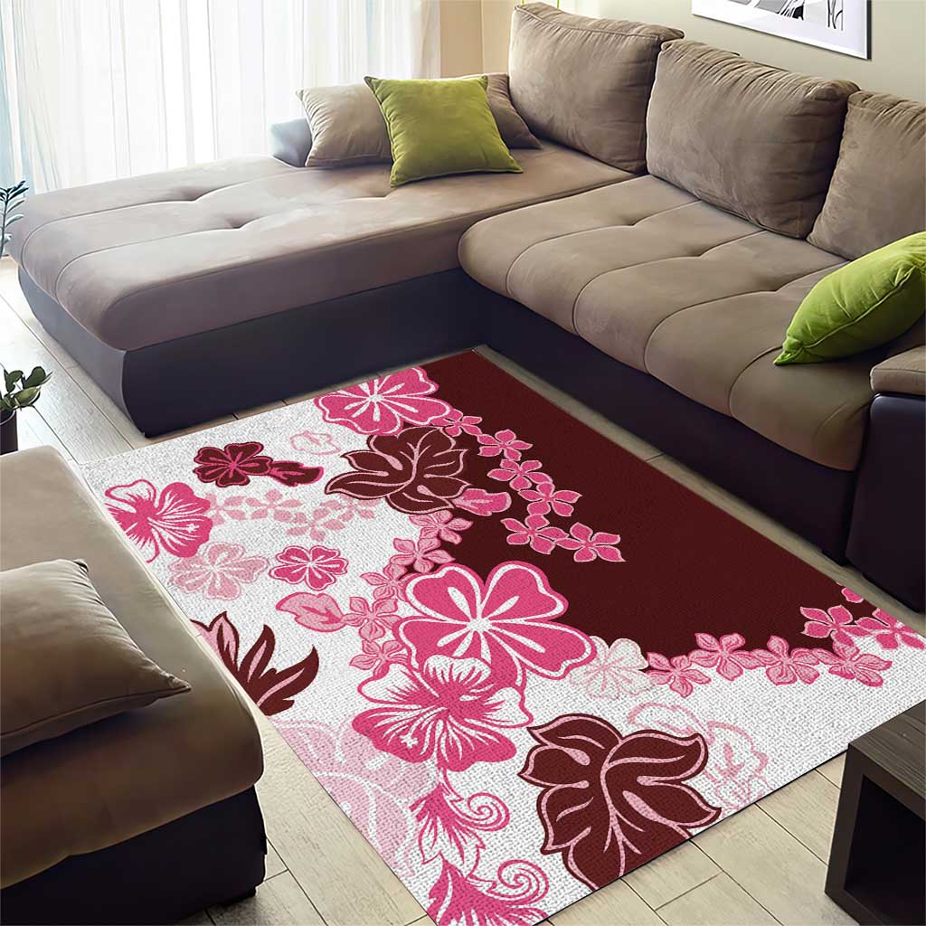 Pink Hibiscus Plumeria Floral Area Rug LT01 - Polynesian Pride