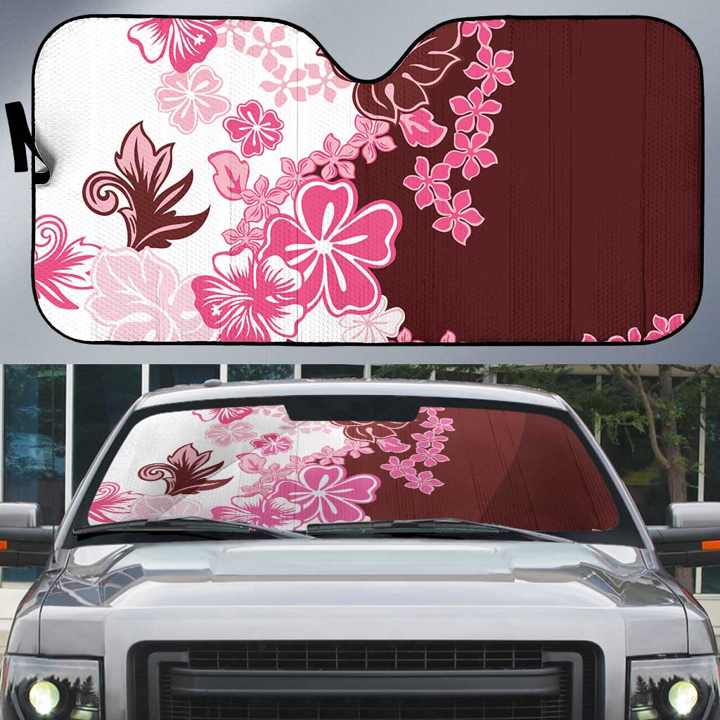 Pink Hibiscus Plumeria Floral Auto Sun Shade - Polynesian Pride