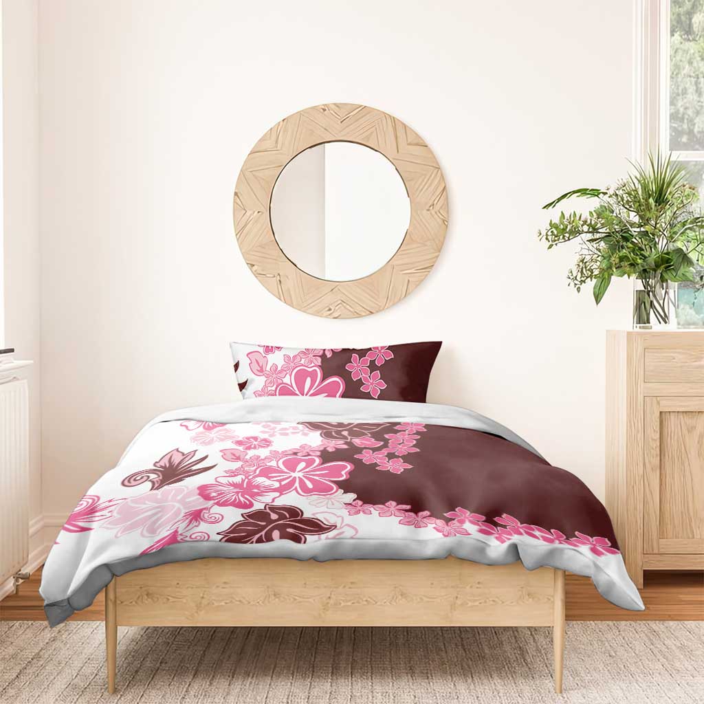 Pink Hibiscus Plumeria Floral Bedding Set - Polynesian Pride