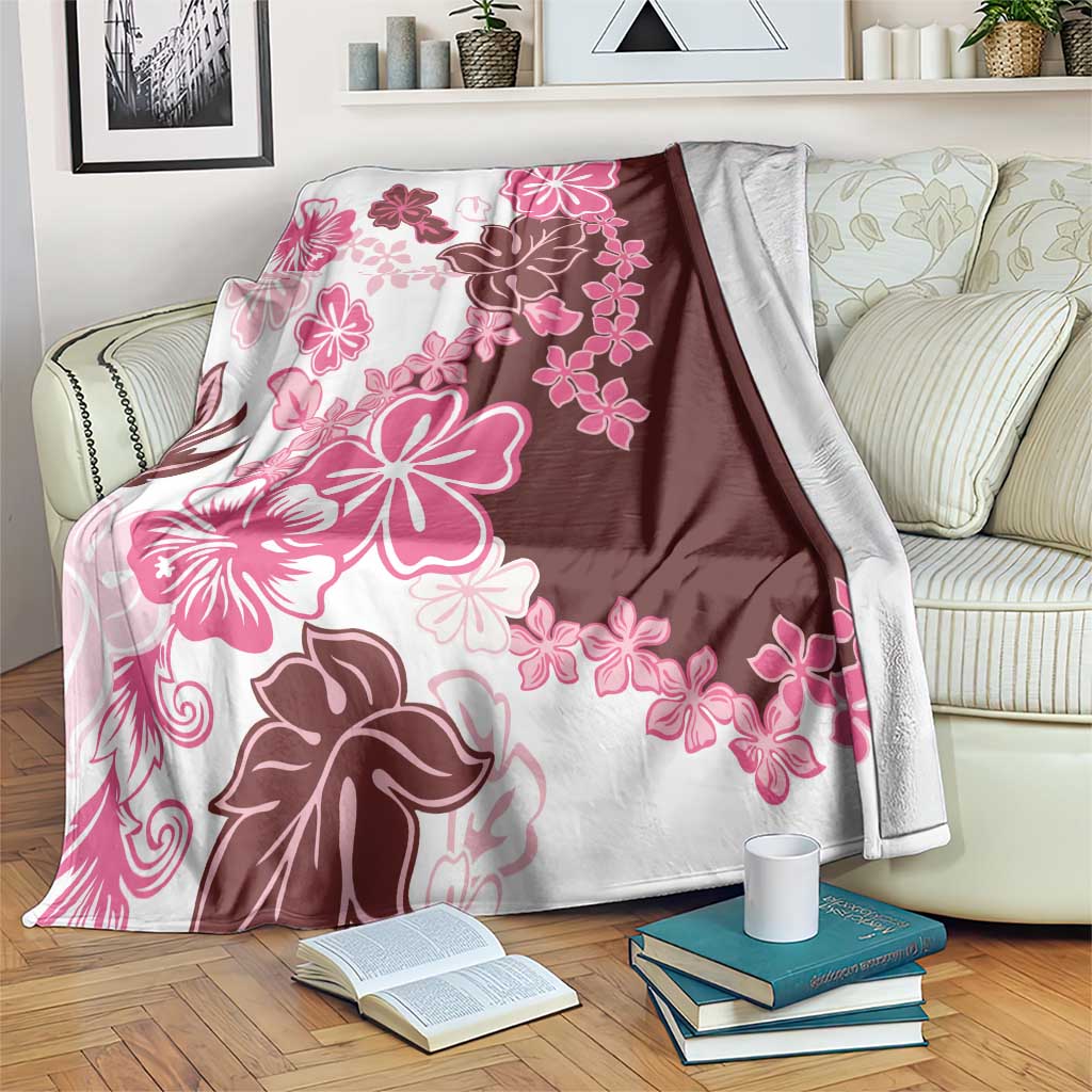 Pink Hibiscus Plumeria Floral Blanket - Polynesian Pride