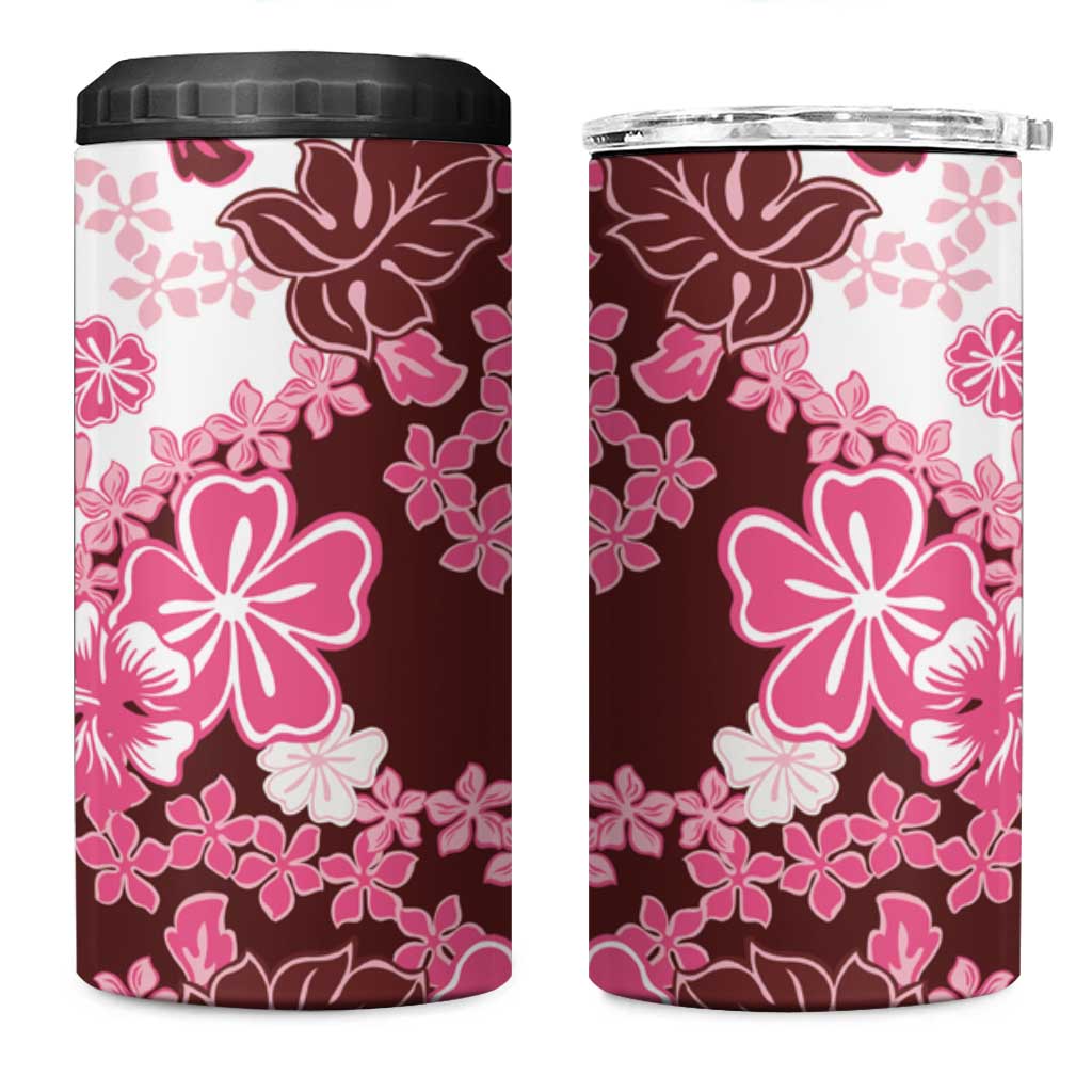 Pink Hibiscus Plumeria Floral 4 in 1 Can Cooler Tumbler - Polynesian Pride