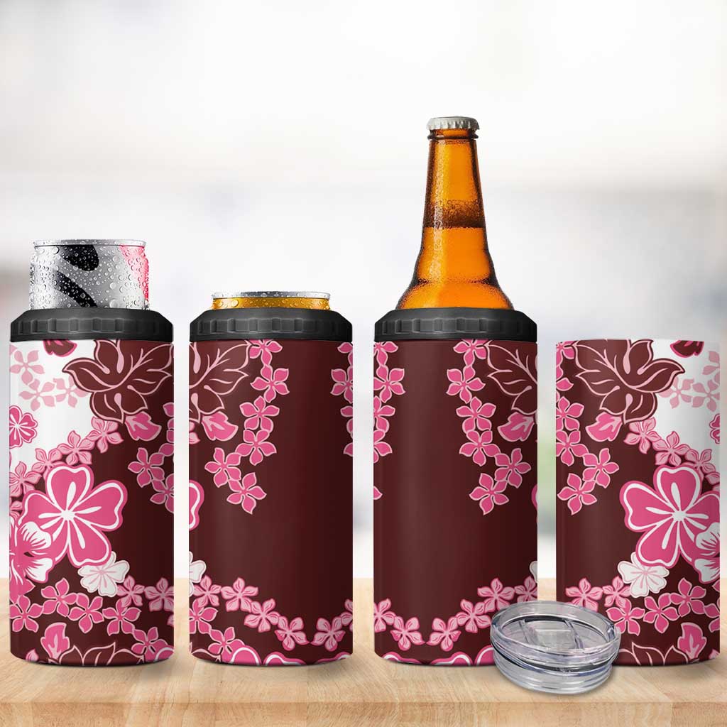 Pink Hibiscus Plumeria Floral 4 in 1 Can Cooler Tumbler - Polynesian Pride