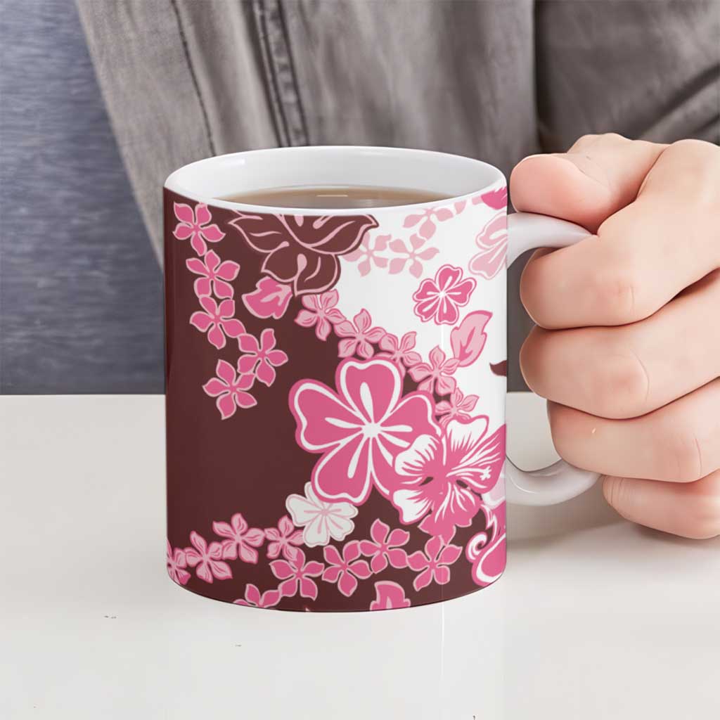 Pink Hibiscus Plumeria Floral Ceramic Mug - Polynesian Pride