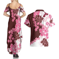 Pink Hibiscus Plumeria Floral Couples Matching Summer Maxi Dress and Hawaiian Shirt LT01 - Polynesian Pride