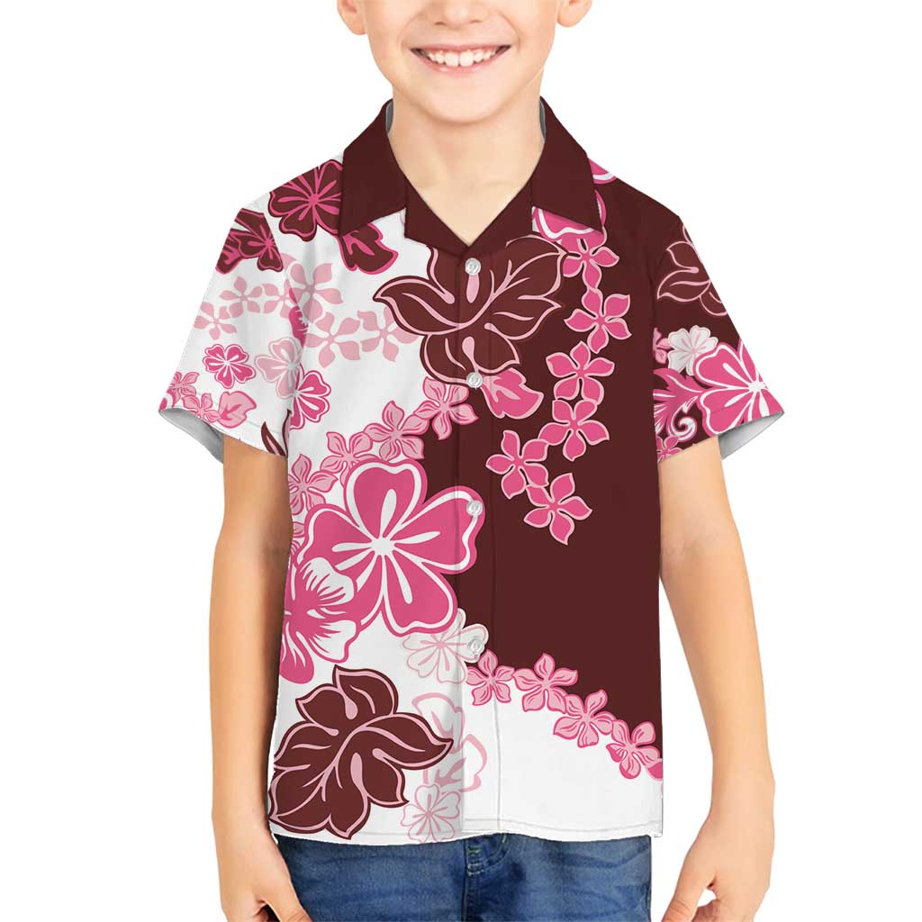 Pink Hibiscus Plumeria Floral Family Matching Long Sleeve Bodycon Dress and Hawaiian Shirt LT01 Son's Shirt Pink - Polynesian Pride