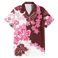 Pink Hibiscus Plumeria Floral Family Matching Mermaid Dress and Hawaiian Shirt LT01 Dad's Shirt - Short Sleeve Pink - Polynesian Pride