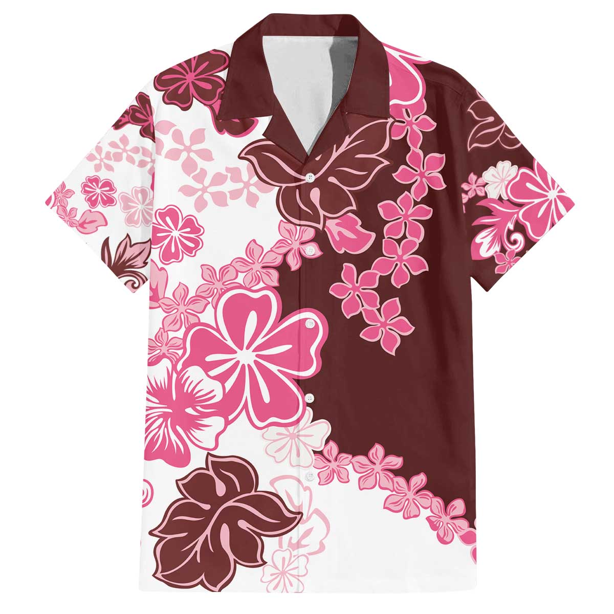 Pink Hibiscus Plumeria Floral Family Matching Off The Shoulder Long Sleeve Dress and Hawaiian Shirt - Polynesian Pride