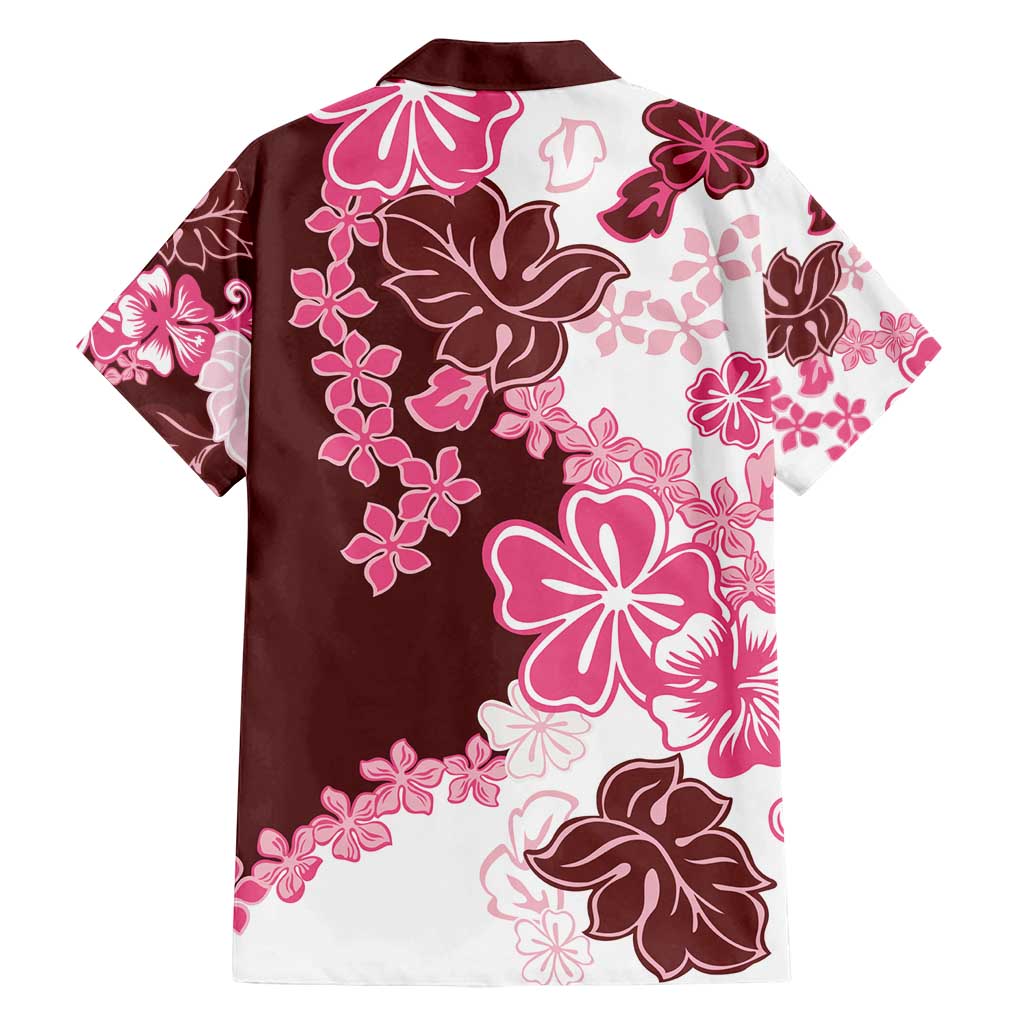 Pink Hibiscus Plumeria Floral Family Matching Off Shoulder Maxi Dress and Hawaiian Shirt - Polynesian Pride