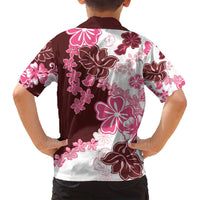 Pink Hibiscus Plumeria Floral Family Matching Off Shoulder Short Dress and Hawaiian Shirt - Polynesian Pride
