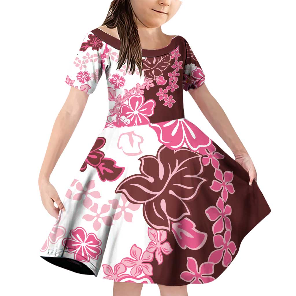 Pink Hibiscus Plumeria Floral Family Matching Off Shoulder Short Dress and Hawaiian Shirt - Polynesian Pride