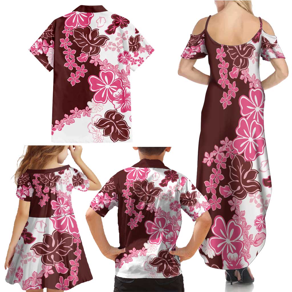 Pink Hibiscus Plumeria Floral Family Matching Summer Maxi Dress and Hawaiian Shirt LT01 - Polynesian Pride