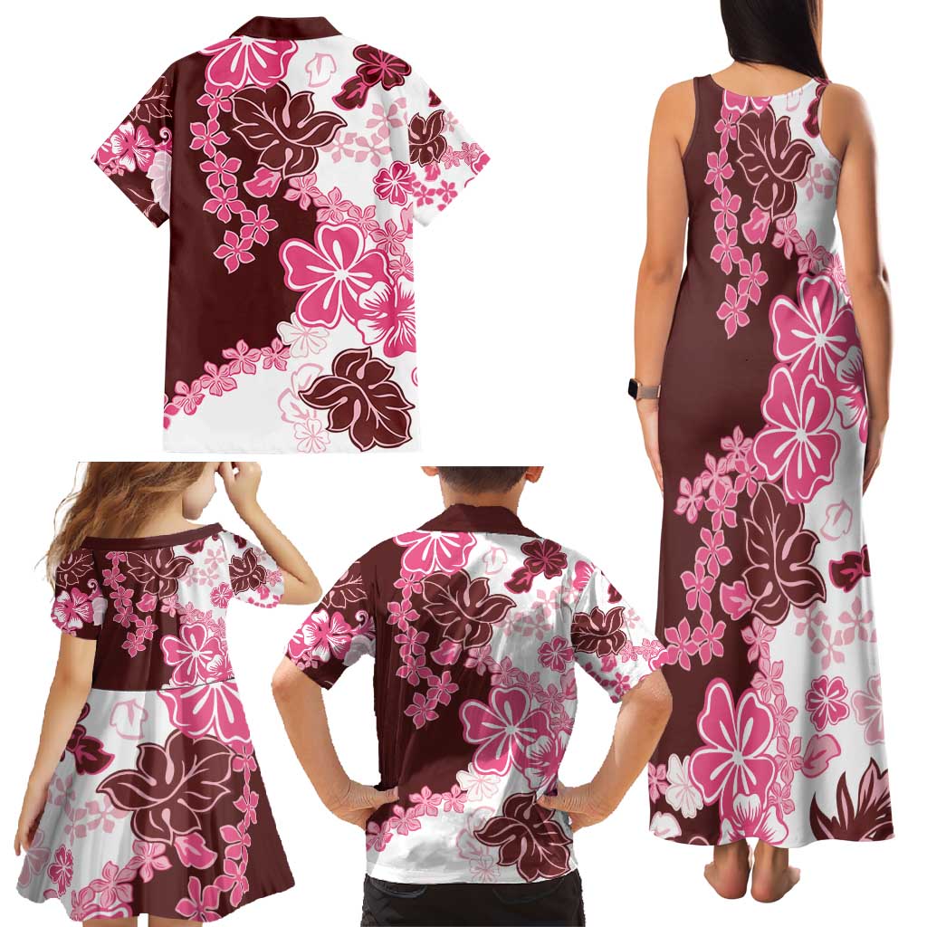 Pink Hibiscus Plumeria Floral Family Matching Tank Maxi Dress and Hawaiian Shirt LT01 - Polynesian Pride