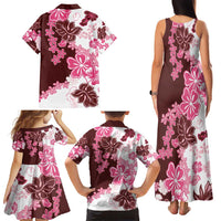 Pink Hibiscus Plumeria Floral Family Matching Tank Maxi Dress and Hawaiian Shirt LT01 - Polynesian Pride