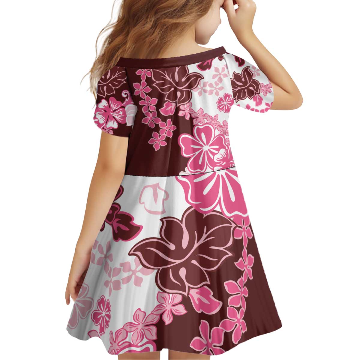 Pink Hibiscus Plumeria Floral Kid Short Sleeve Dress - Polynesian Pride
