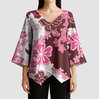 Pink Hibiscus Plumeria Floral Kimono Sleeve Blouse - Polynesian Pride