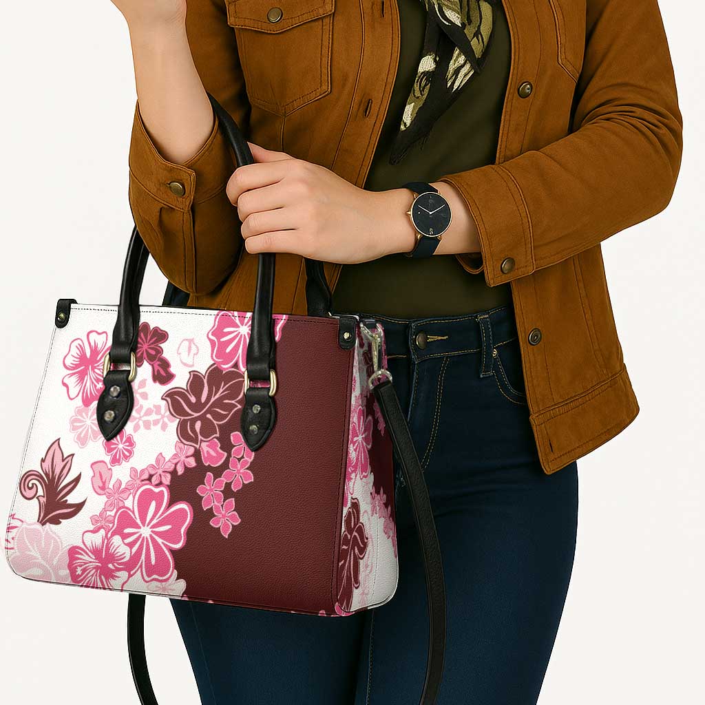 Pink Hibiscus Plumeria Floral Leather Bag - Polynesian Pride