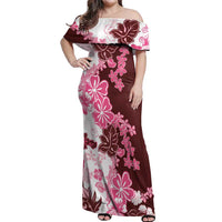 Pink Hibiscus Plumeria Floral Off Shoulder Maxi Dress - Polynesian Pride